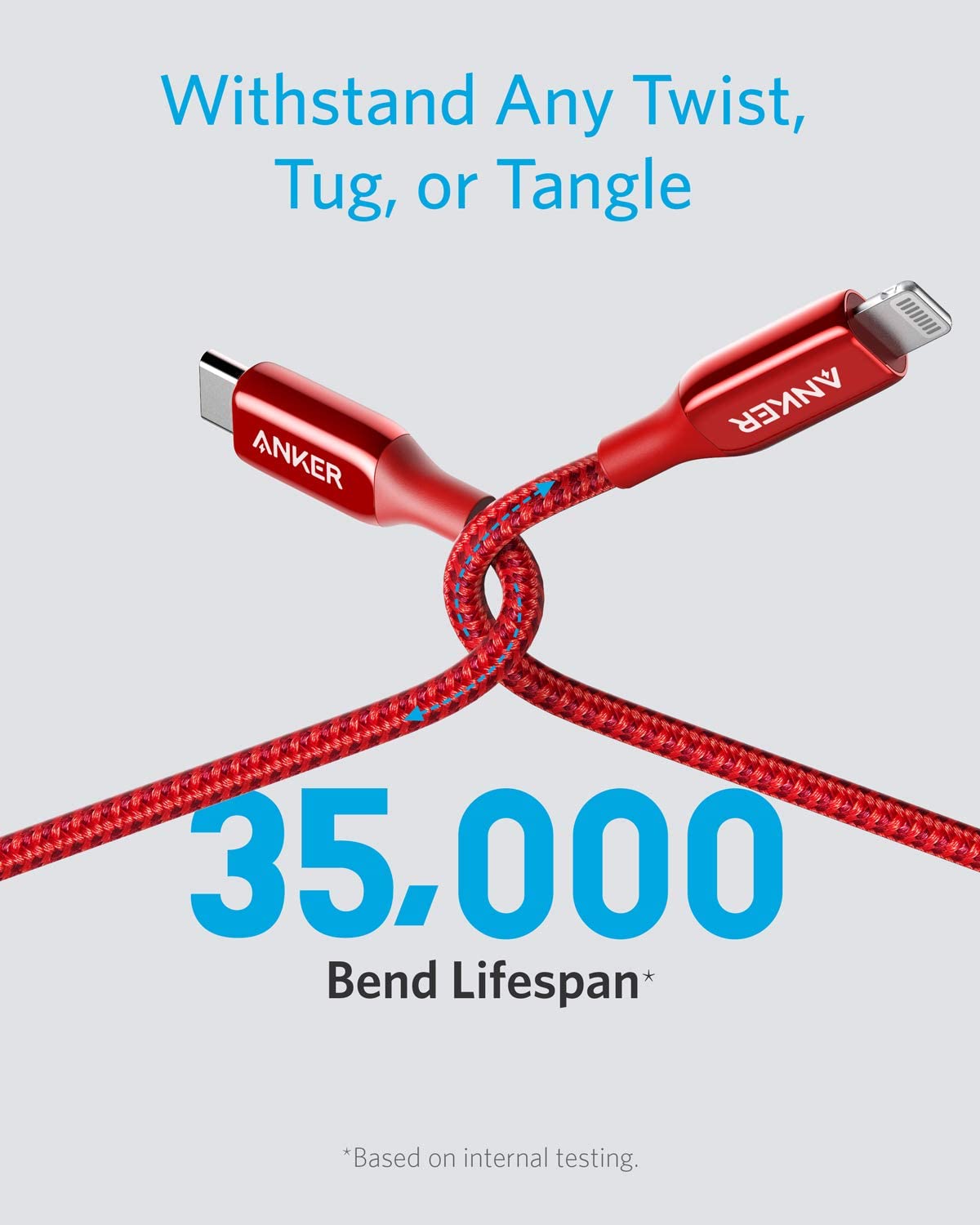 PowerLine+ III USB-C cable with Lightning conector 6ft Rojo - Imagen 2