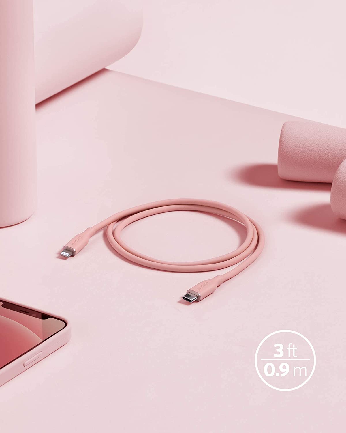 Anker PowerLine III Flow USB-C a lightning 3ft Rosado - Imagen 6