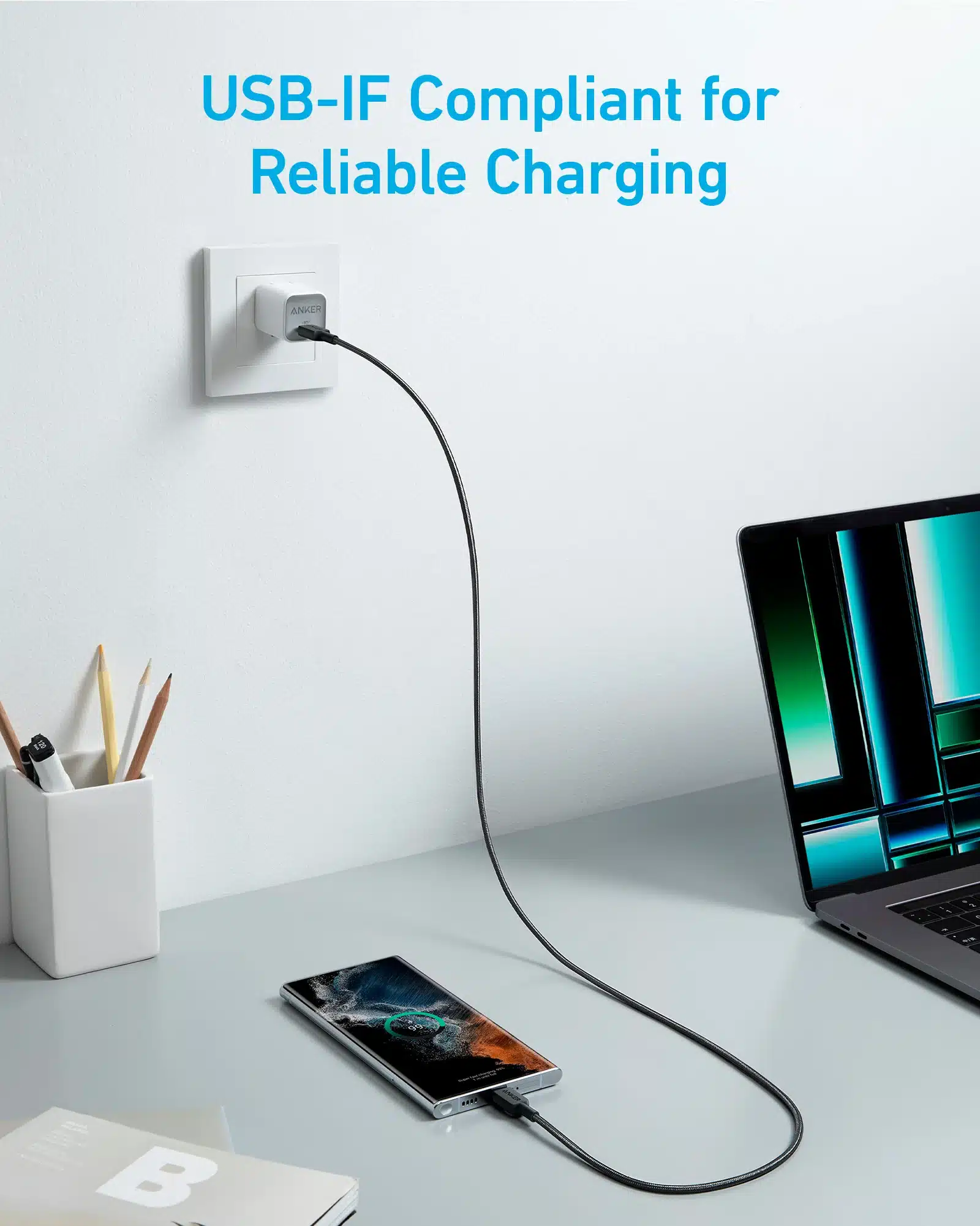 Anker 322 Braided USB-C to USB-C Cable, 3ft Negro - Imagen 7