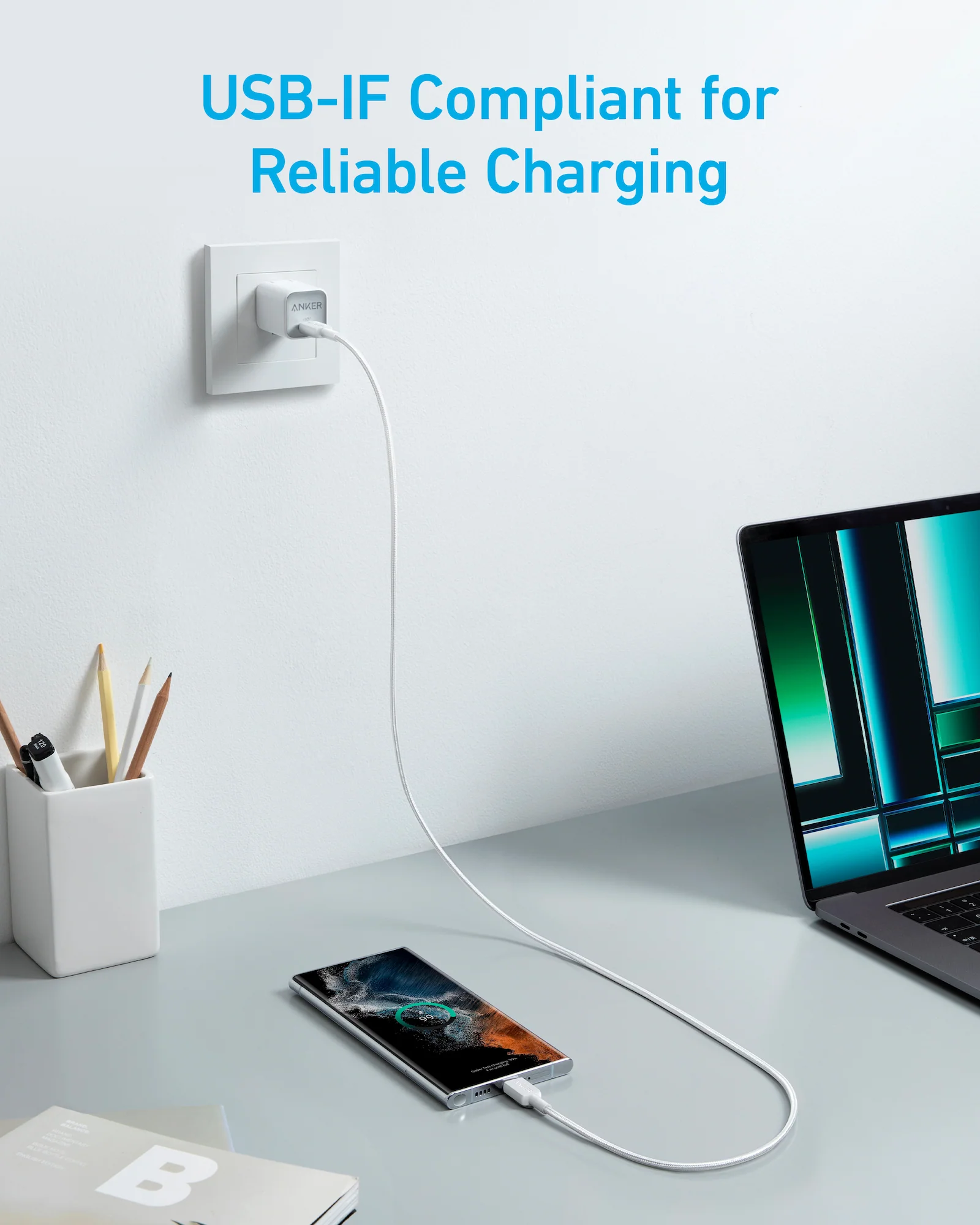 Anker 322 USB-C to USB-C Cable (3 ft Braided) Blanco - Imagen 3