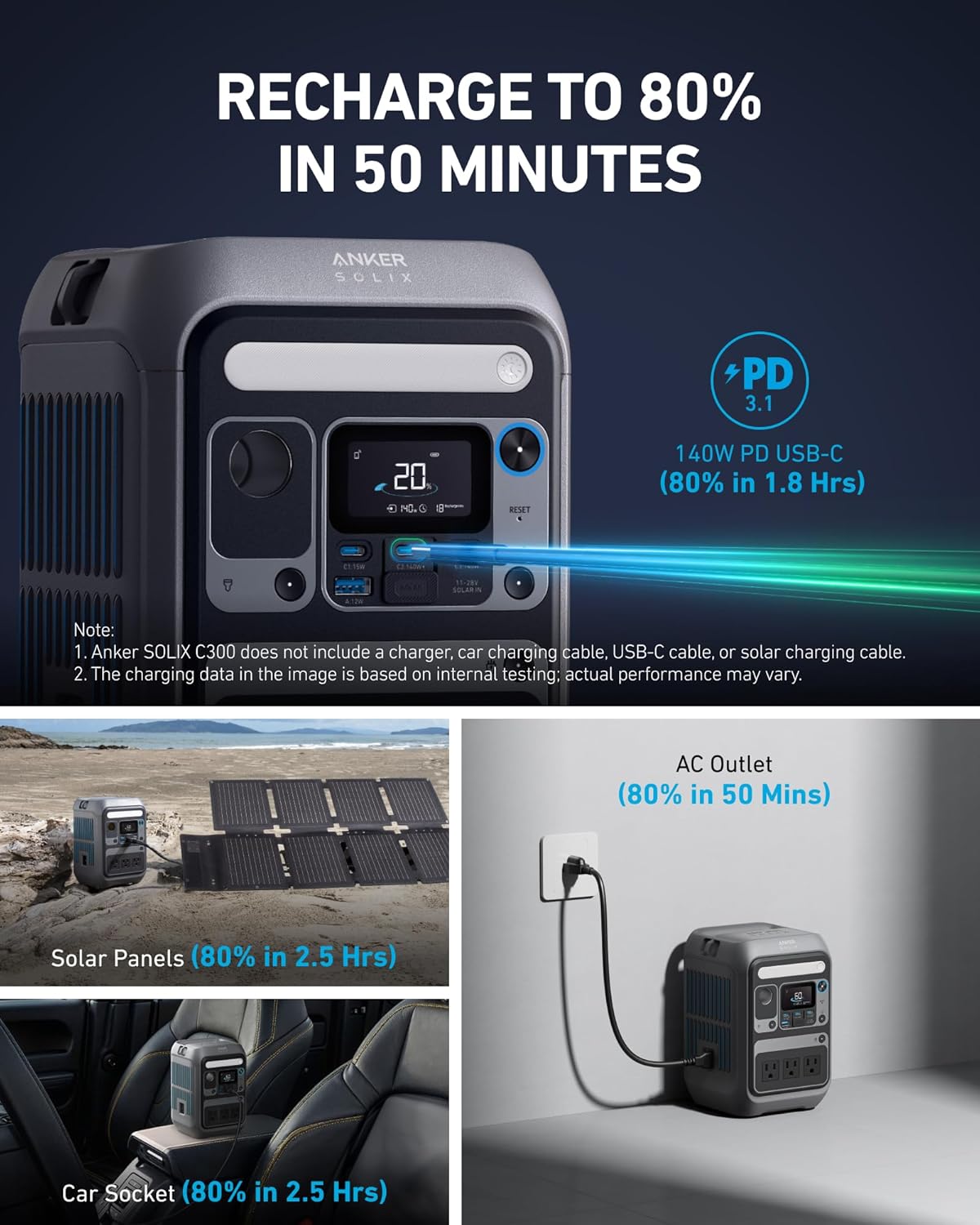 Anker SOLIX C300X AC Portable Power Station- (288Wh) | 300W