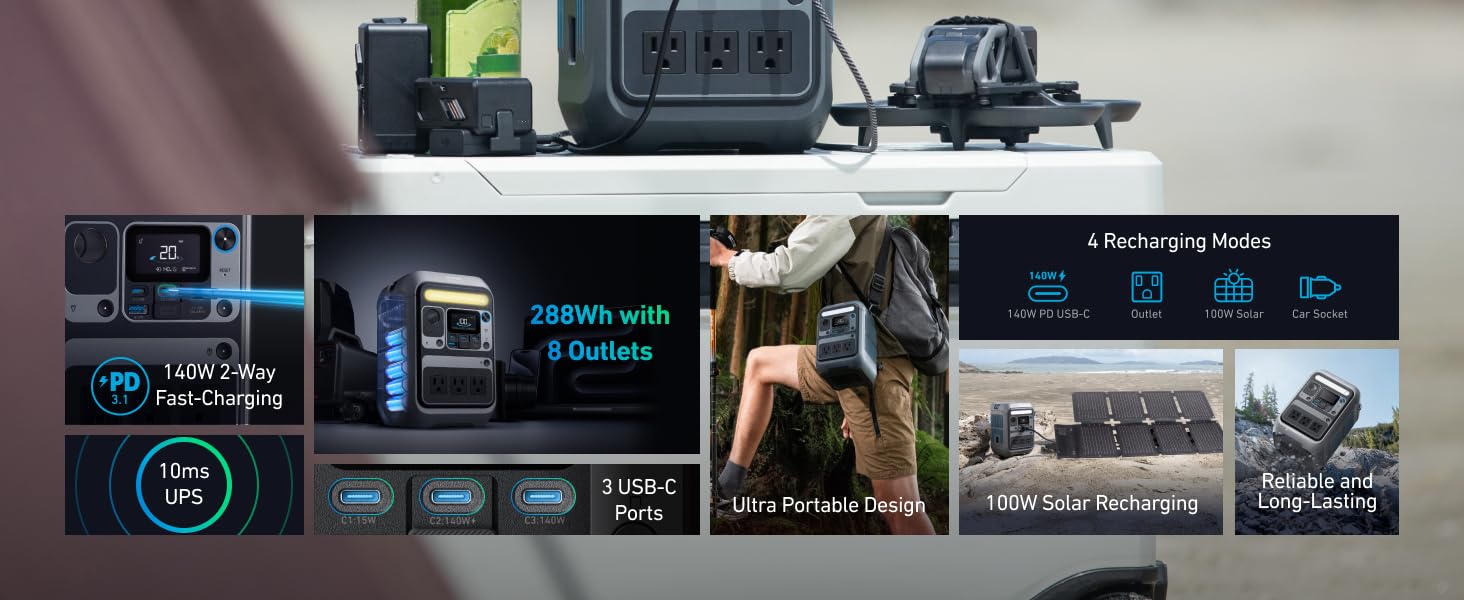 Anker SOLIX C300X AC Portable Power Station- (288Wh) | 300W