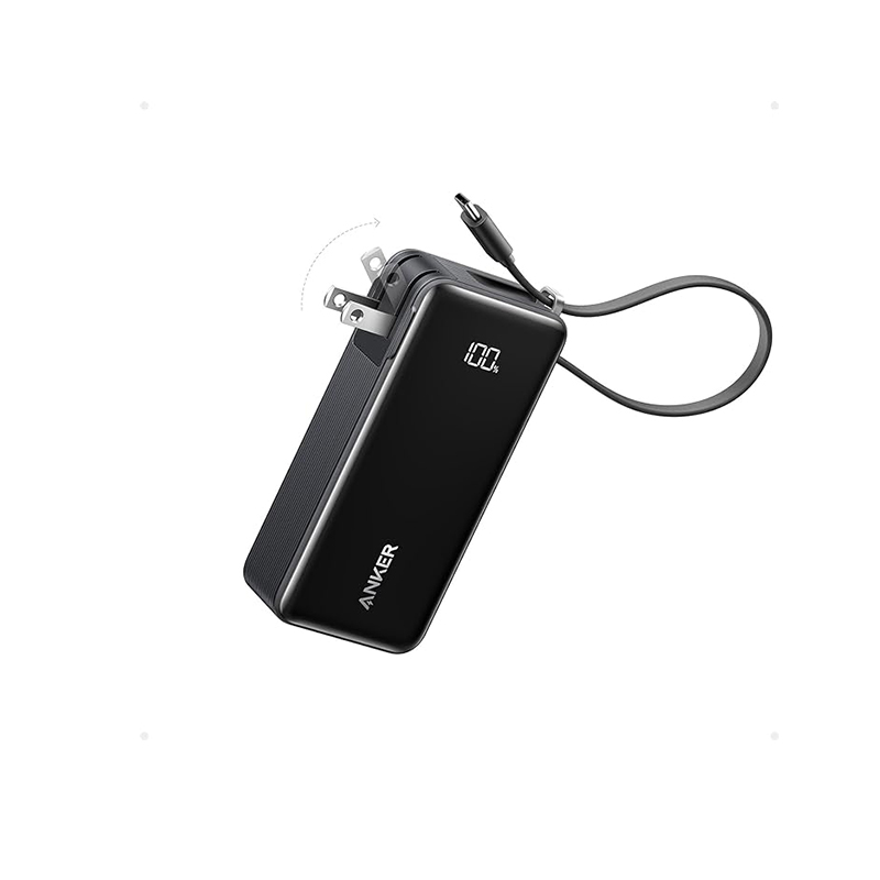 Power Bank (10,000mAh, Fusion, Built-In USB-C Cable) Negro - Anker