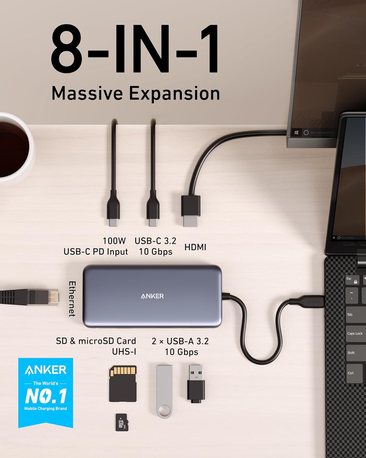Anker PowerExpand 8-in-1 USB-C PD 10Gbps Data Hub - Imagen 2