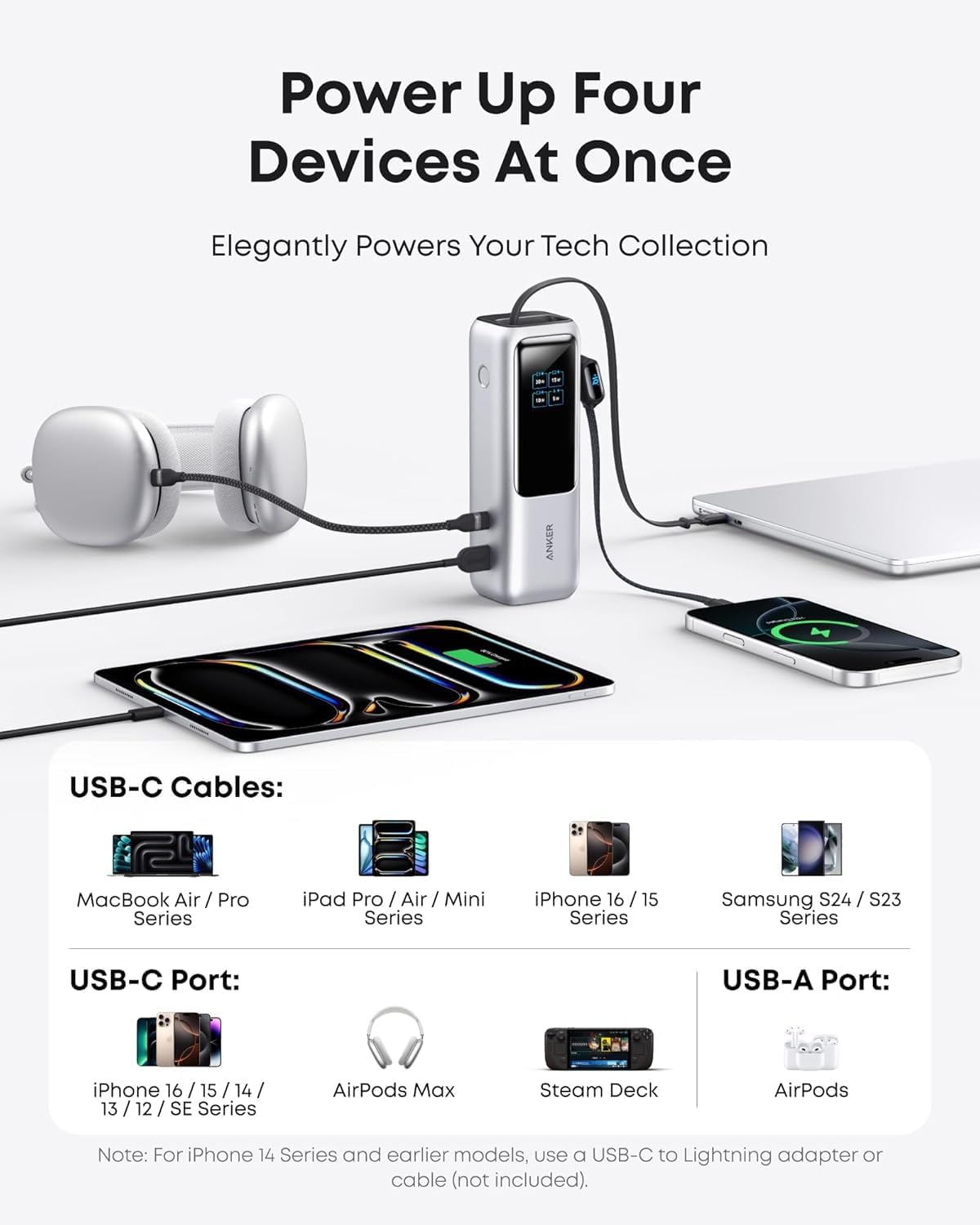 Anker 25K, 165W, Built-In USB-C and Retractable CABLE GRIS - Imagen 5