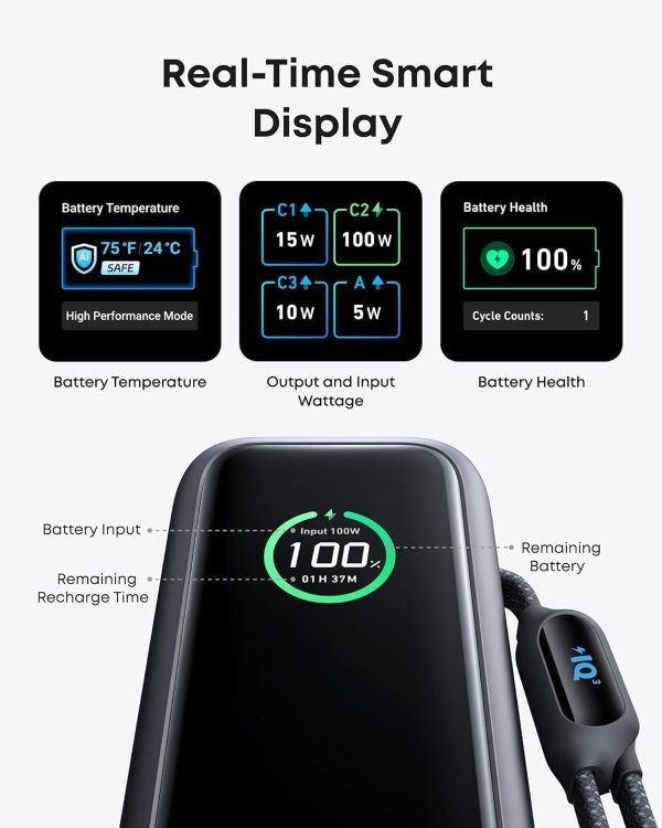 Anker 25K, 165W, Built-In USB-C and Retractable CABLE Negro