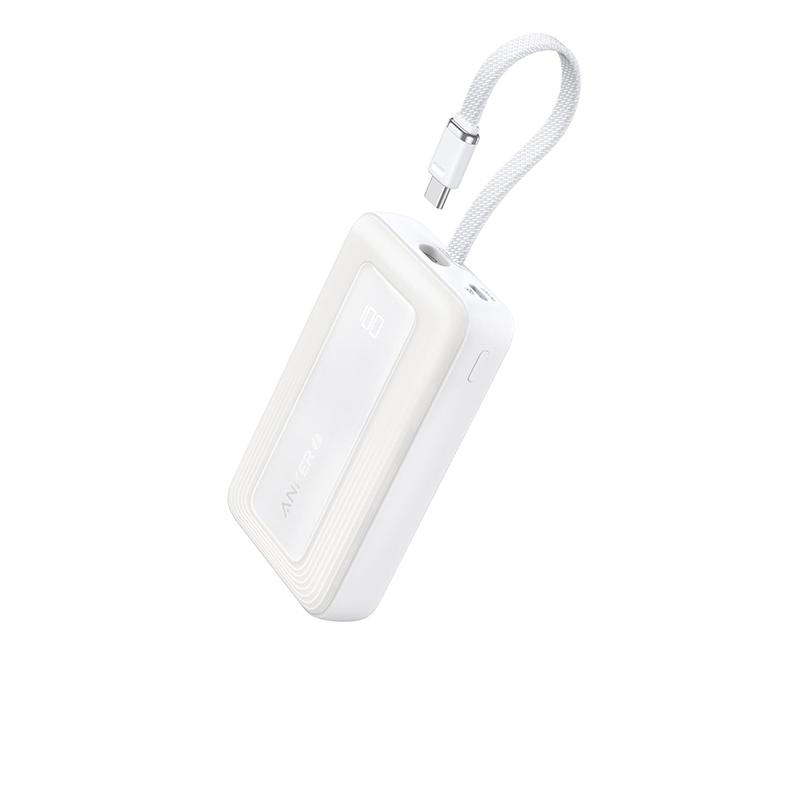 Anker Power Bank (10K, 30W, Built-In USB-C Cable) BLANCA