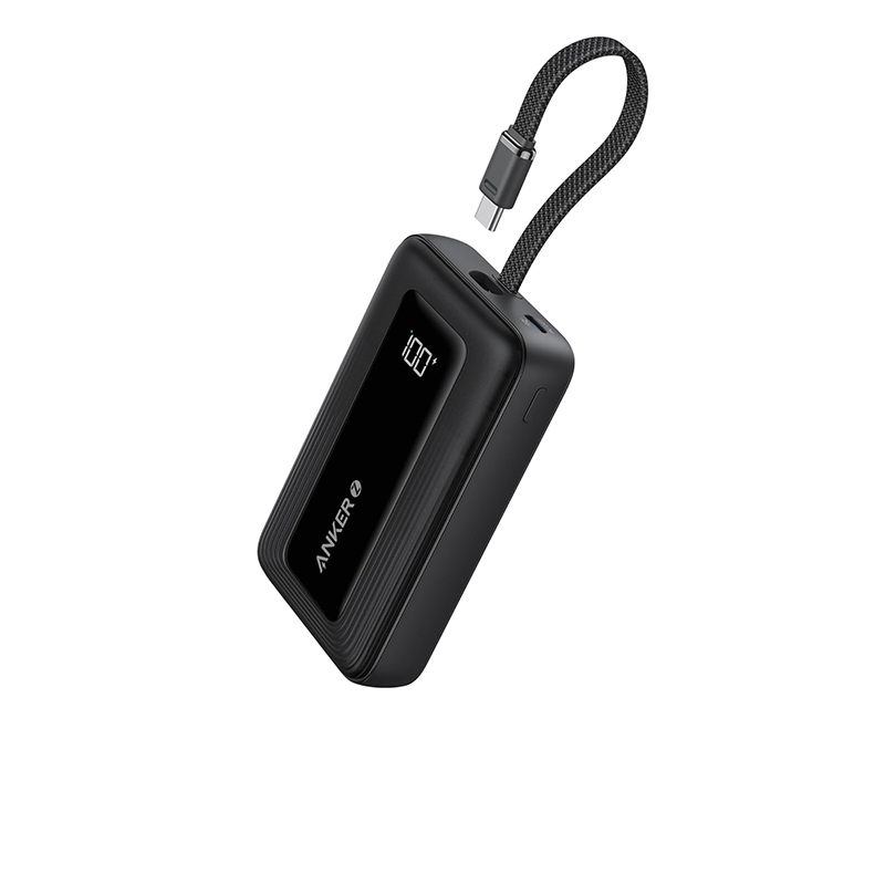 Anker Power Bank (10K, 30W, Built-In USB-C Cable) Negra