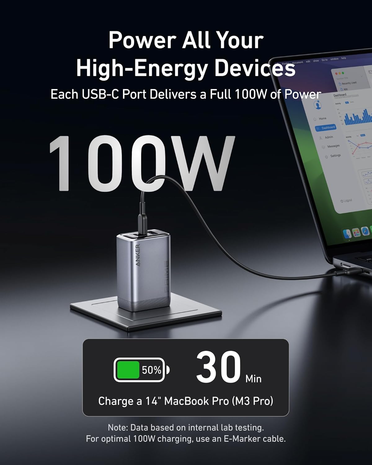 Anker Prime Charger (100W, 3 Ports, GaNPrime) - Imagen 2