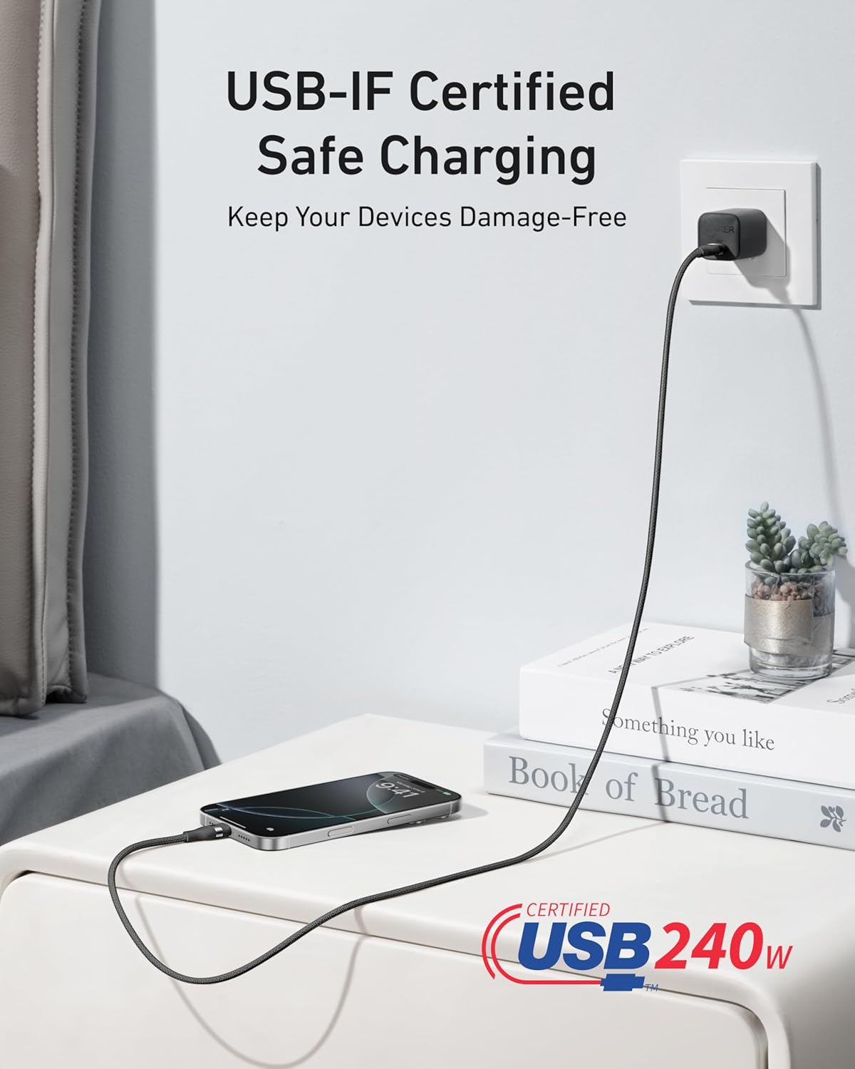 Anker USB-C to USB-C Cable (6 ft, 240W Upcycled-Braided) Negro - Imagen 6