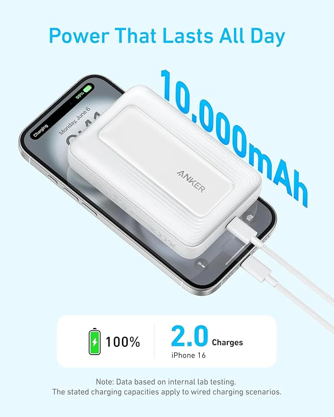 Anker Zolo Power Bank (10K,30W,Magnetic) Blanca - Imagen 3