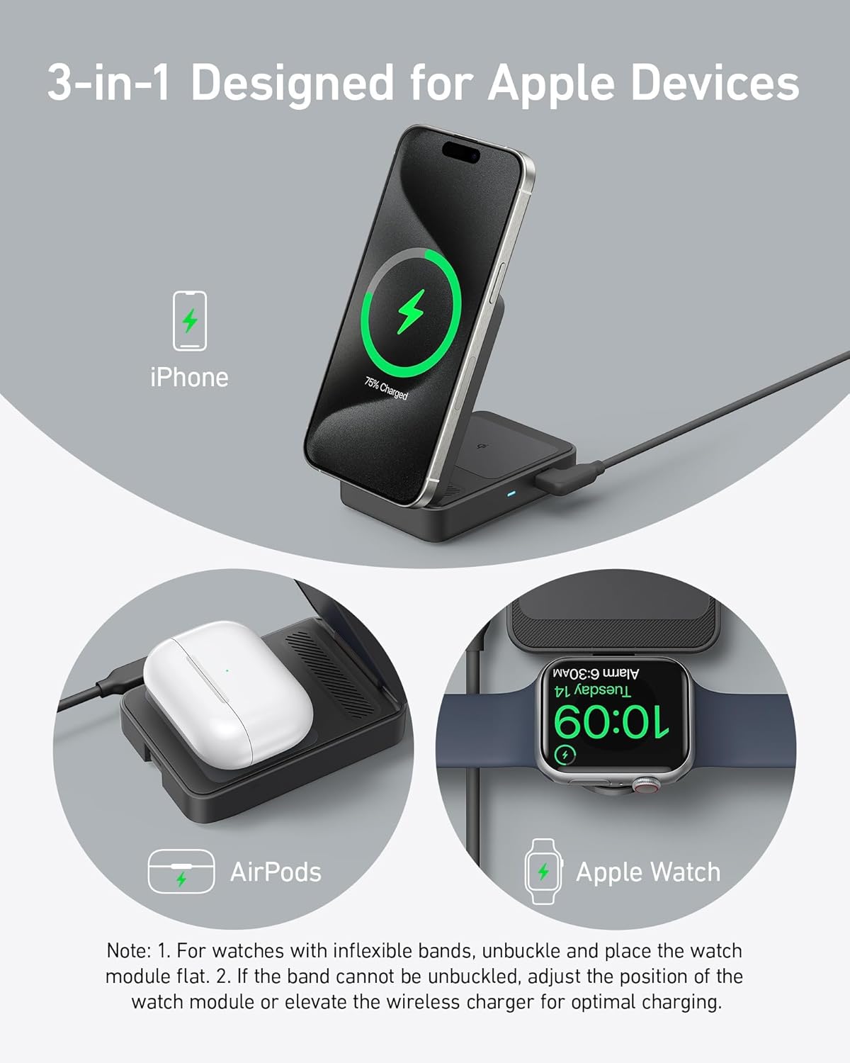 Anker MagGo Wireless Charging Station (15W, Foldable 3-in-1) Negro - Imagen 5