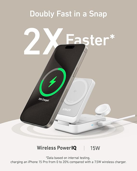 Anker MagGo Wireless Charging Station (15W, Foldable 3-in-1) Blanco - Imagen 2