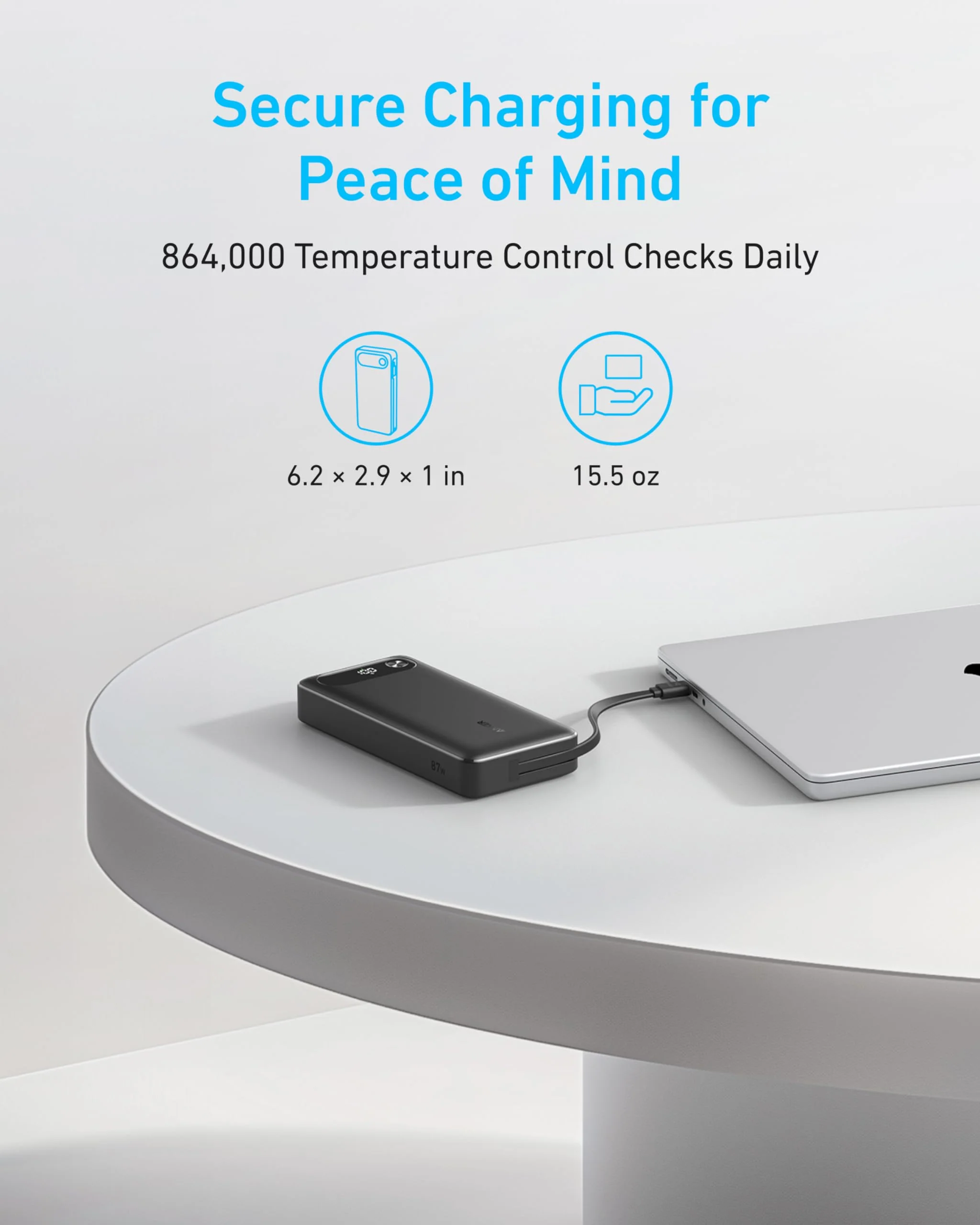 Anker Power Bank (20K, 87W, Built-In USB-C Cable) - Imagen 6