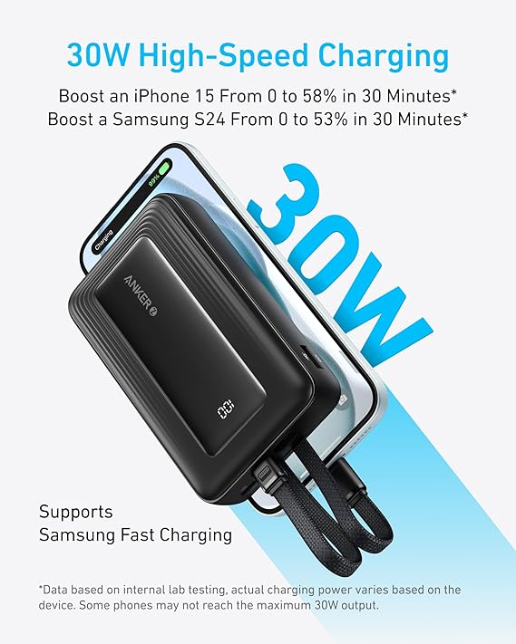 Anker Power Bank (20K,30W, Built-In USB-C+Lightning Cable) Blanco - Imagen 4
