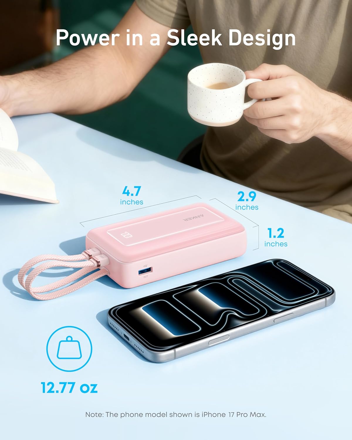 Anker Power Bank (20K,30W, Built-In USB-C+Lightning Cable) Blanco - Imagen 7