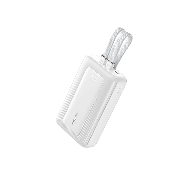 Anker Power Bank (20K,30W, Built-In USB-C+Lightning Cable) Blanco