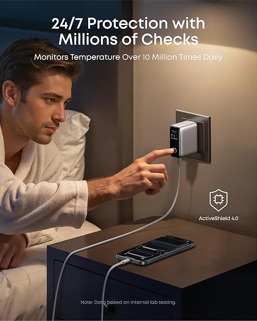 Anker Charger 100W 3 Puertos, Smart Display Plateado - Imagen 7