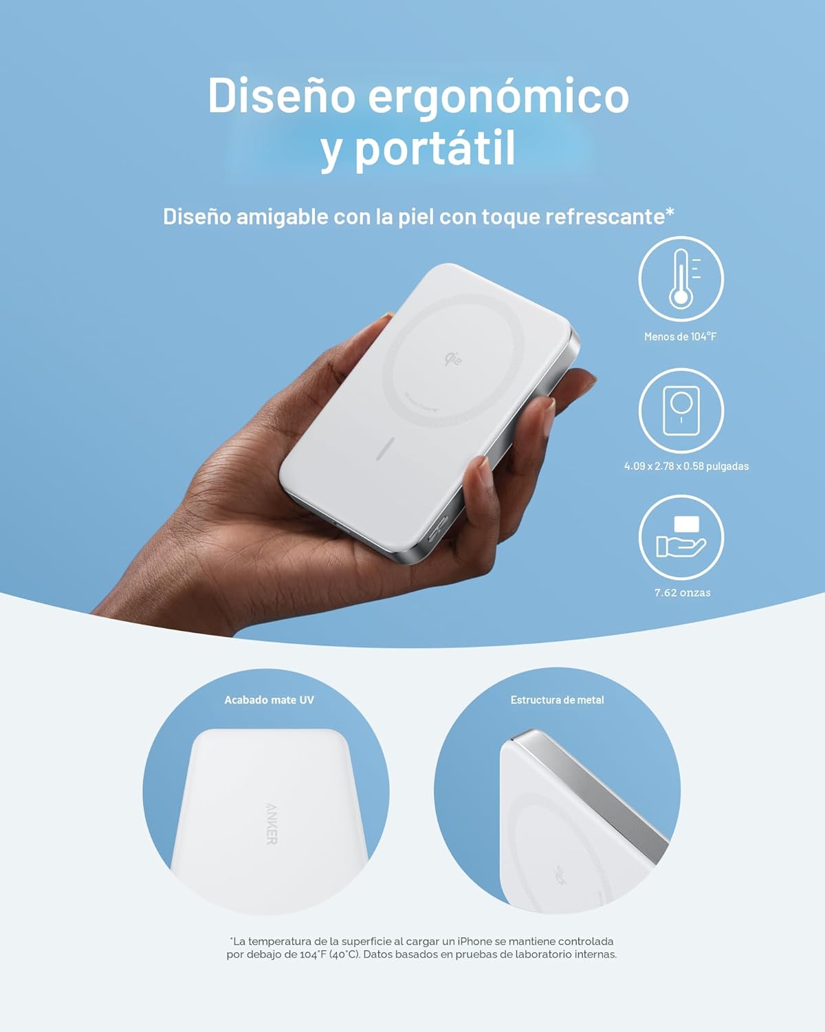 Anker MagGo Power Bank 10K Slim 15W Magnetic Wireless Blanca - Imagen 4