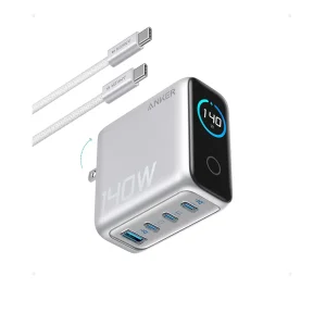 Anker Charger (140W, 4-Port, PD 3.1) with USB-C Cable Plateado