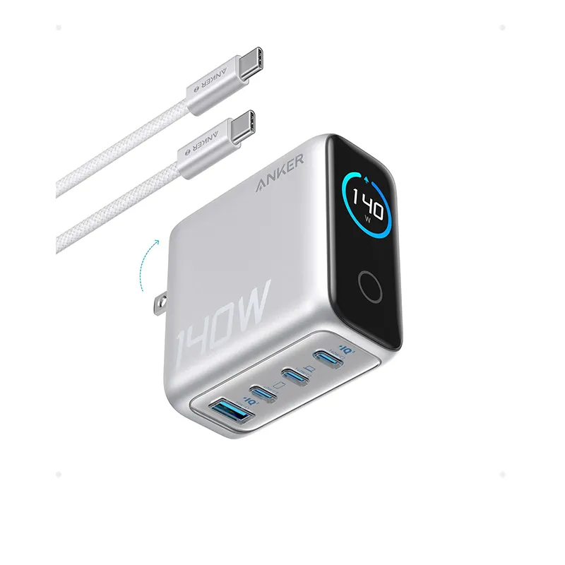 Anker Charger (140W, 4-Port, PD 3.1) with USB-C Cable Plateado