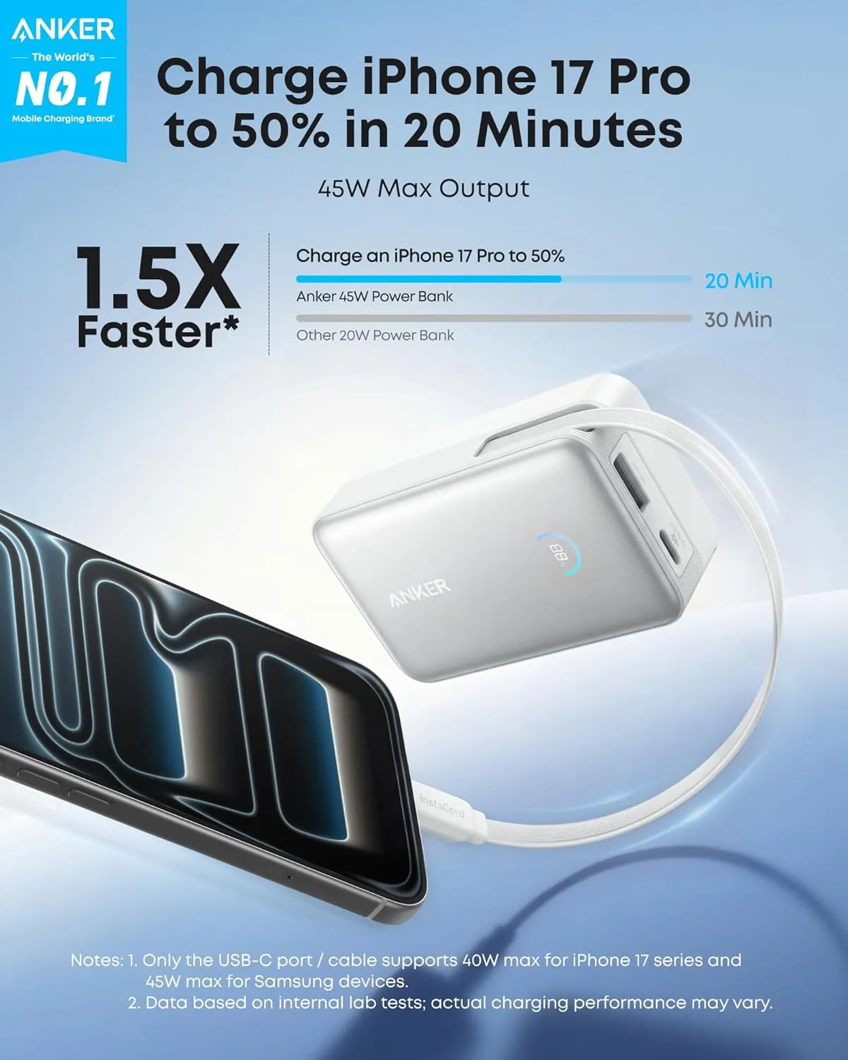 Anker Nano Power Bank (10K, 45W, Built-In Retractable USB-C Cable) Blanco - Imagen 7