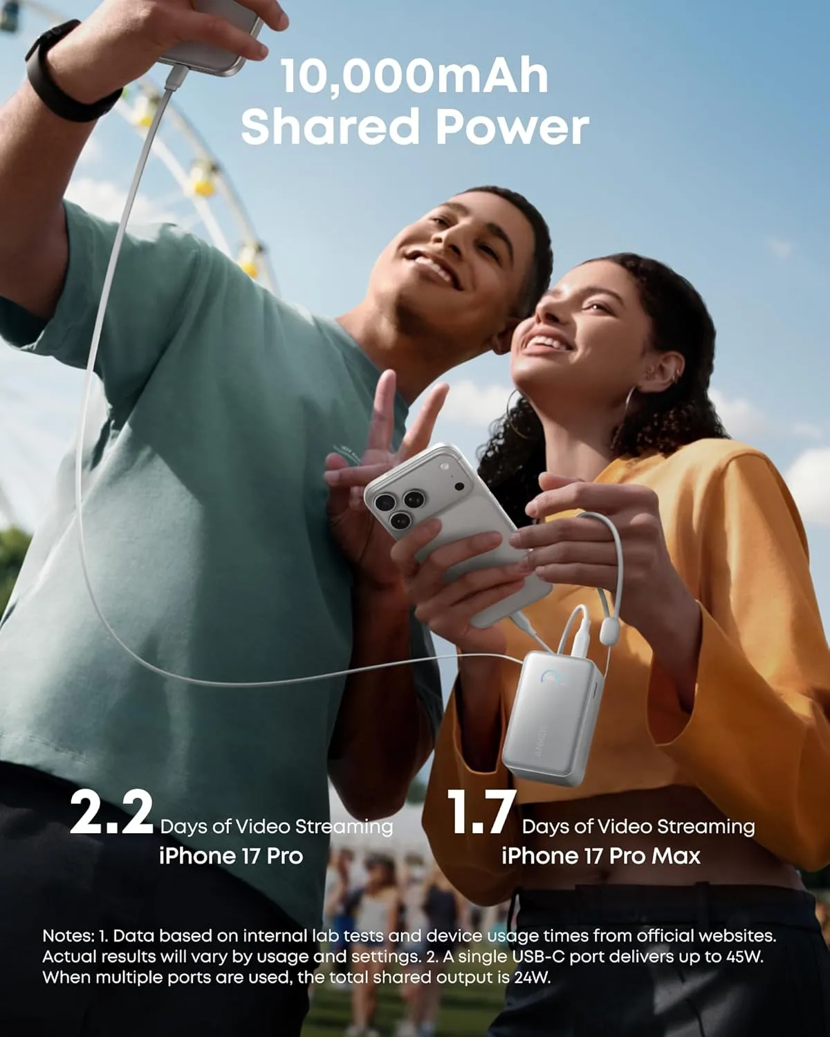 Anker Nano Power Bank (10K, 45W, Built-In Retractable USB-C Cable) Blanco - Imagen 5