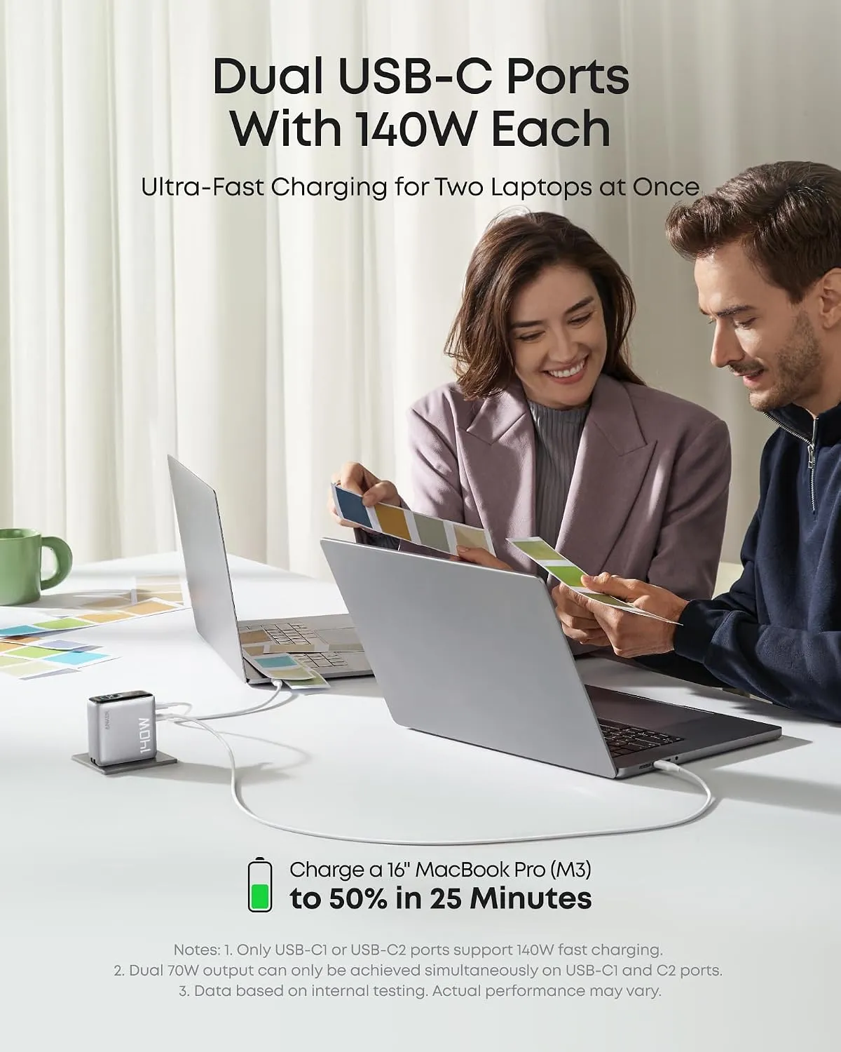 Anker Charger (140W, 4-Port, PD 3.1) with USB-C Cable Plateado - Imagen 3