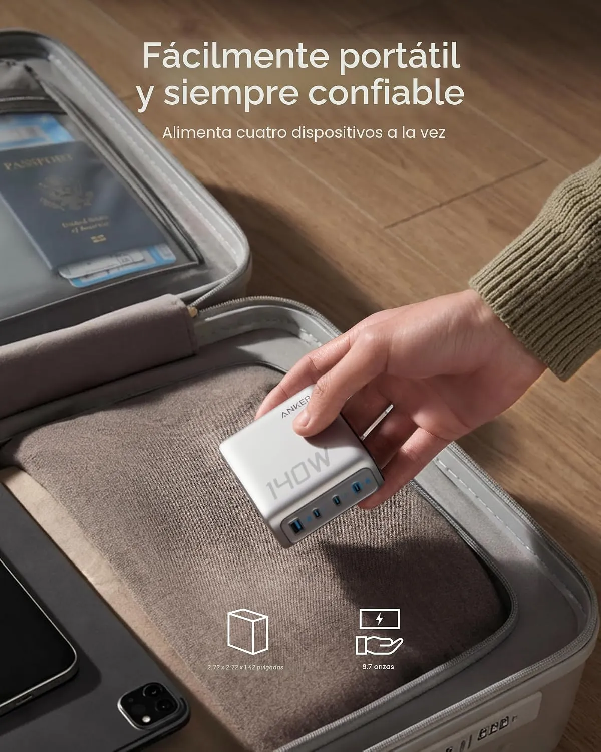 Anker Charger (140W, 4-Port, PD 3.1) with USB-C Cable Plateado - Imagen 5