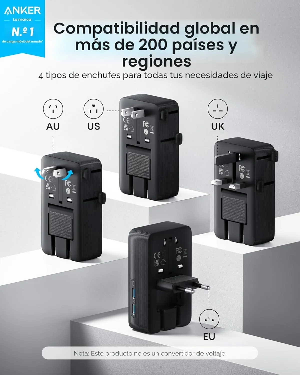 Anker Nano Travel Adapter (5-in-1, 20W) - Imagen 2