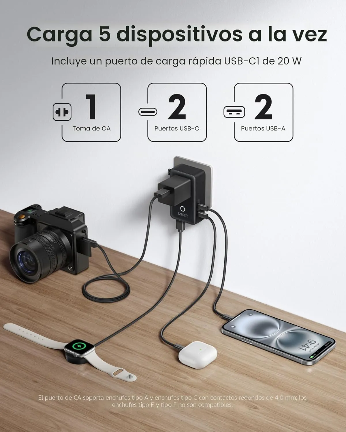 Anker Nano Travel Adapter (5-in-1, 20W) - Imagen 3