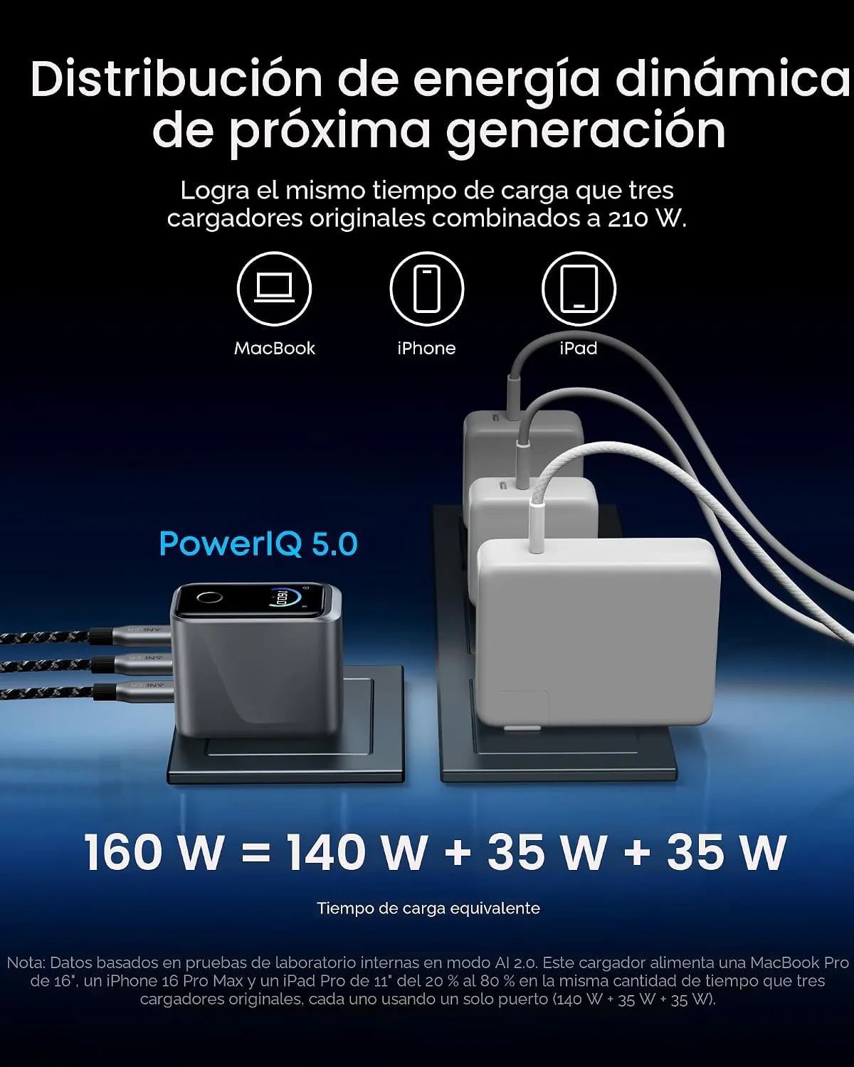 Anker Prime Charger (160W, 3 Ports, Smart Display) - Imagen 7