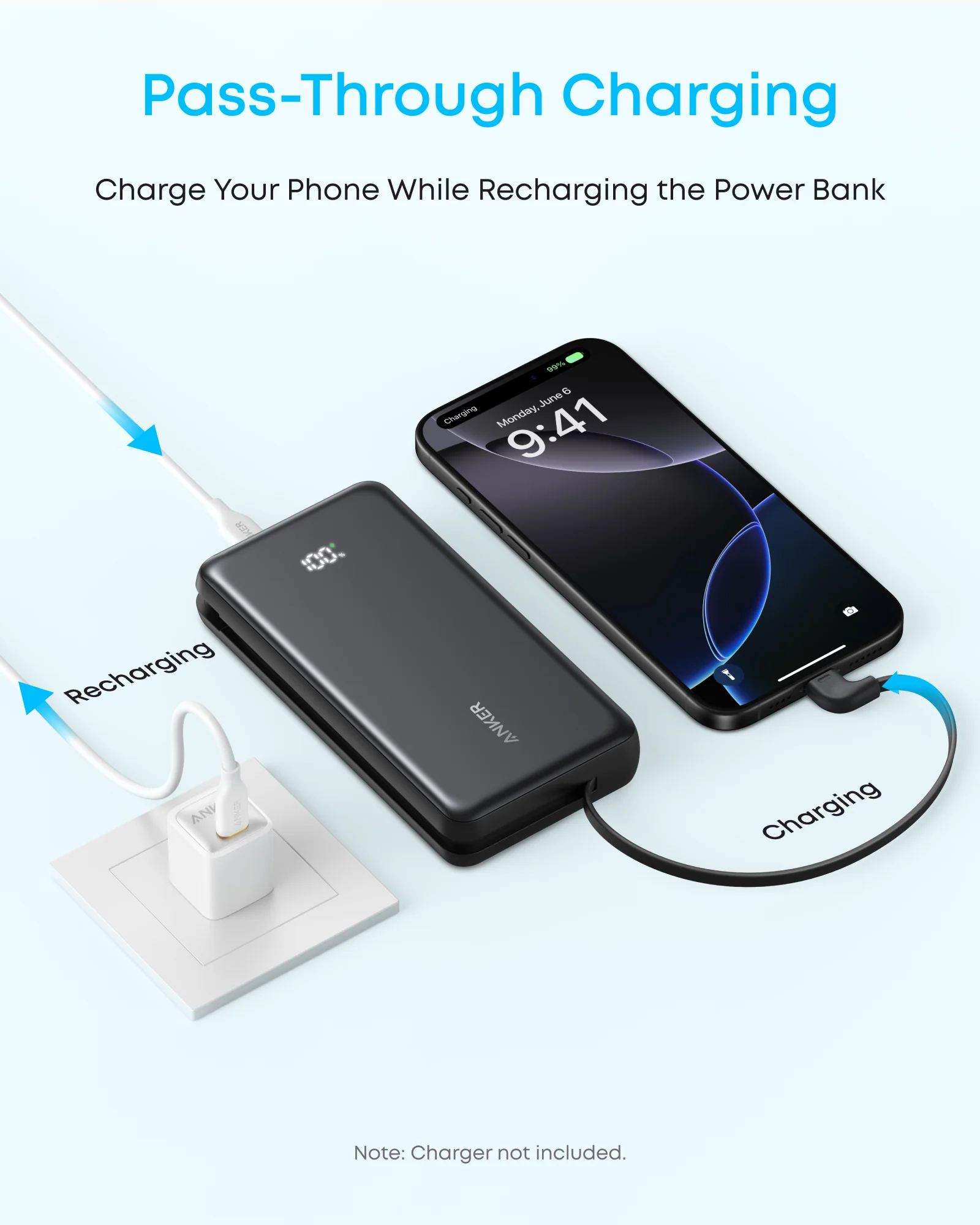 Anker Zolo Power Bank (20K, 22.5W, Built-In USB-C Cable) Negro - Imagen 4